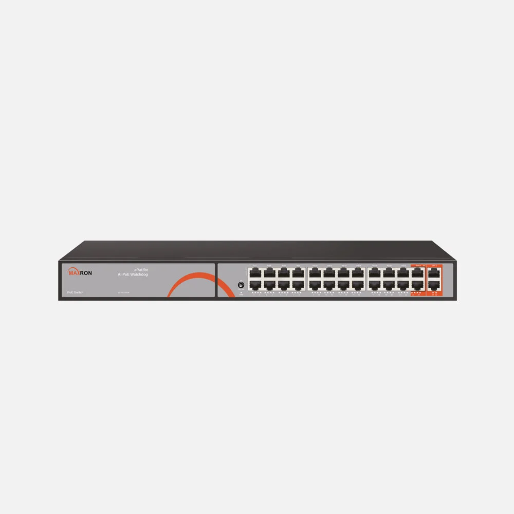 سوئیچ شبکه 24 پورت POE مکسرون مدل MSW-3024GFP-2GL-300I