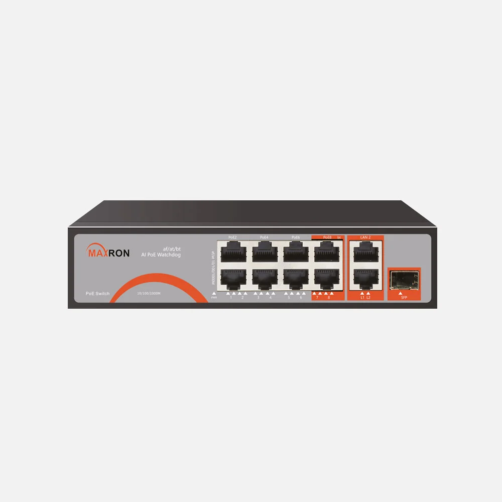 سوئیچ شبکه 8 پورت POE مکسرون مدل MSW-3108GFP-2GL-120I